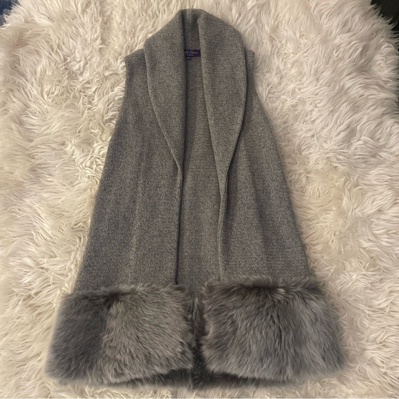 Ralph Lauren Collection Purple Label Shearling Fur Vest Cashmere Silk Sweater L - Picture 8 of 16